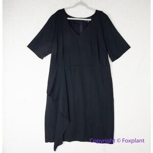 New! Eloquii Black V-Neck Sheath Dress with Side Draped Ruffle, Size 22‎